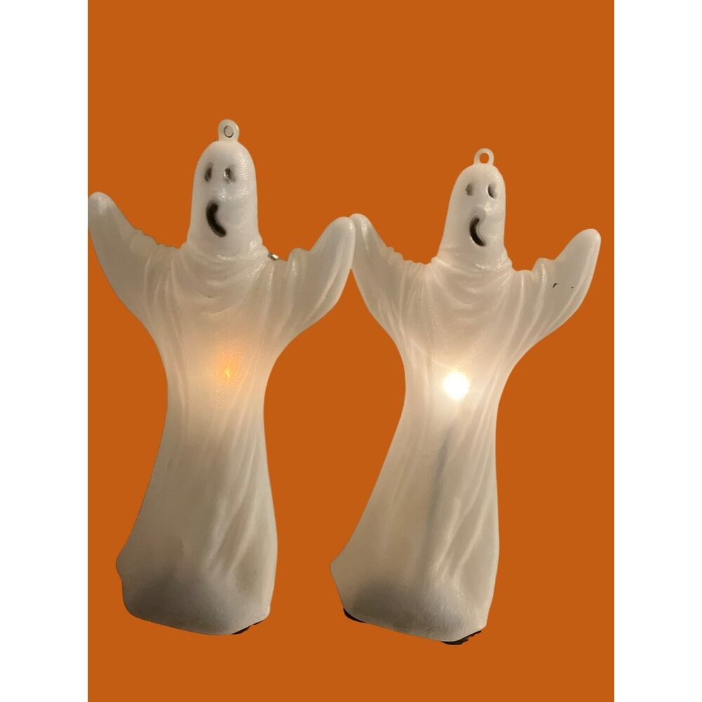 Halloween Ghost Blowmold 9 1/2 Inches Tall with Blinking Light Set of 2